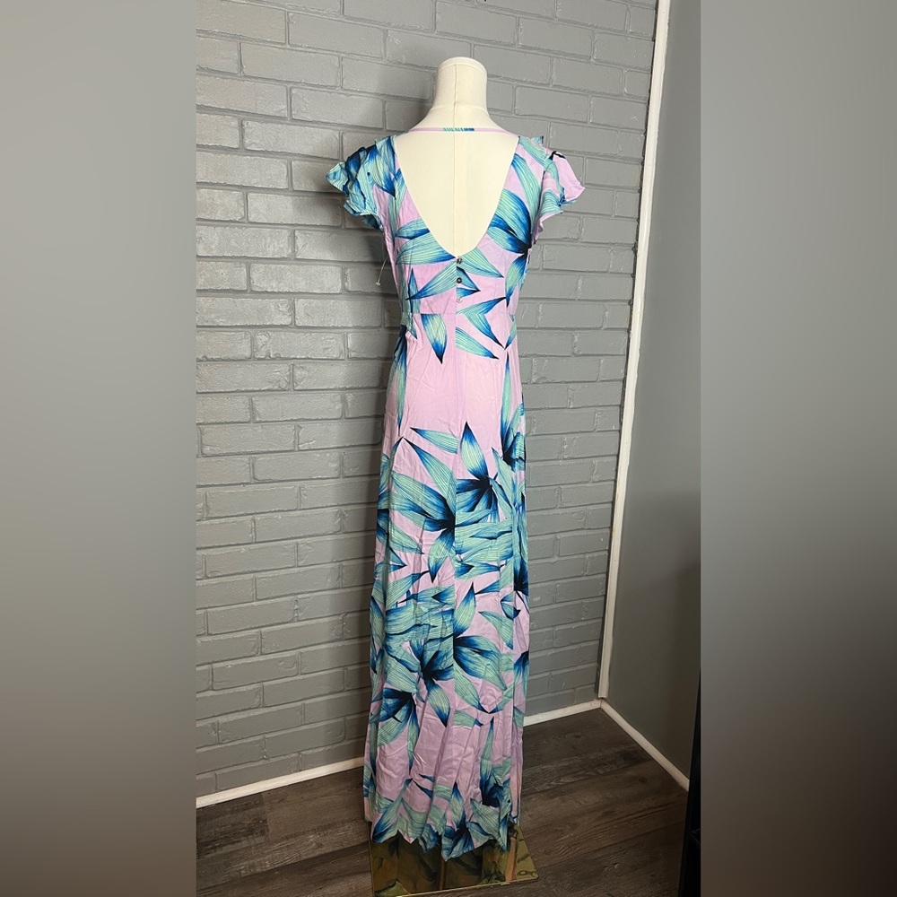 Olivaceous Tropical Leaf Print Tie Front Maxi Dress - Picture 6 of 16
